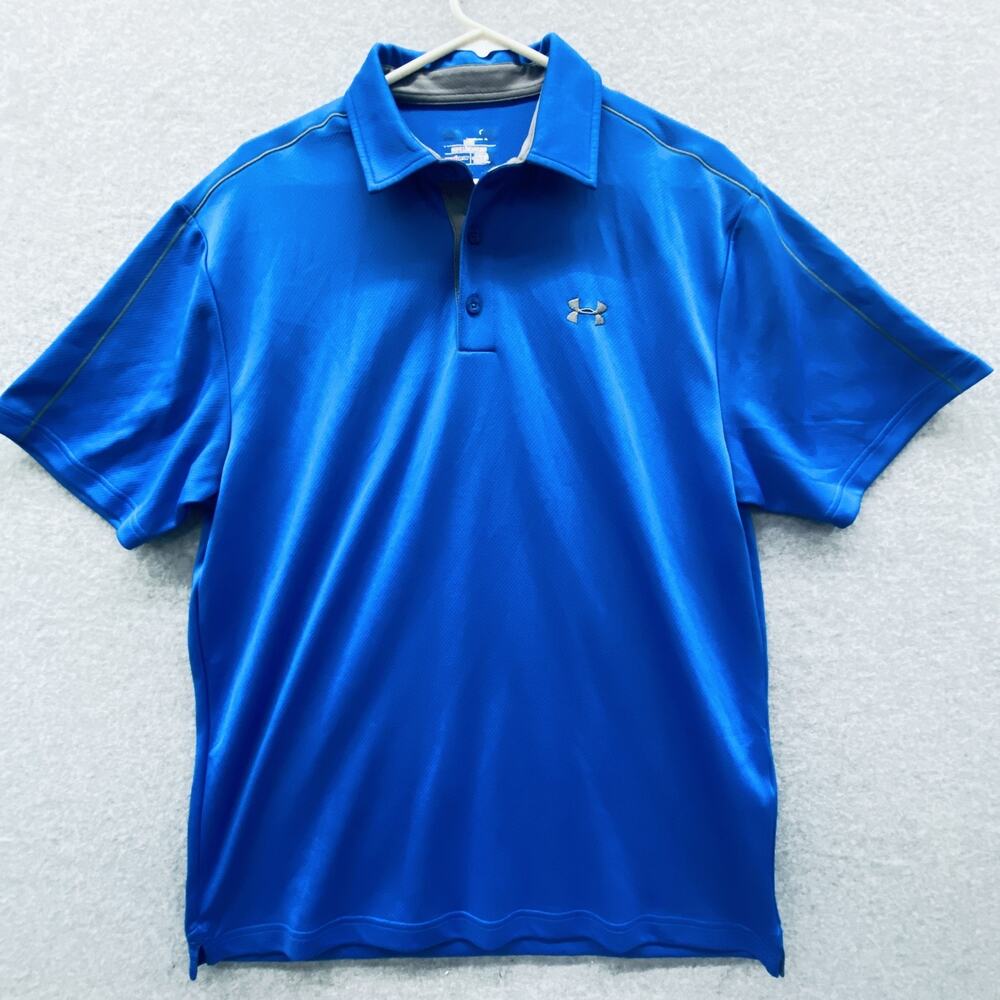Under Armour Shirt Mens Extra Large Blue HeatGear Polo Golf Athletic Loose Fit